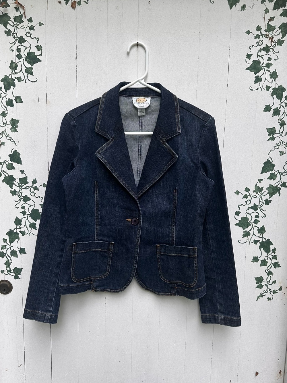 Vintage Y2K Denim Talbots Casual Blazer Jacket - Dark Wash with Pockets Size 8